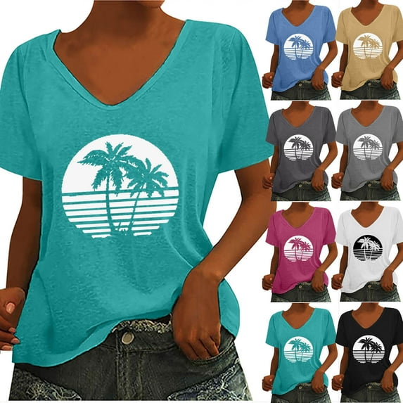 Fesfesfes Tshirts Shirts for Women's Fashion Casual Printing V-Neck Sleeveless T Shirt Pullover Tops Workout Tshirts Shirts for Women S(US:4)