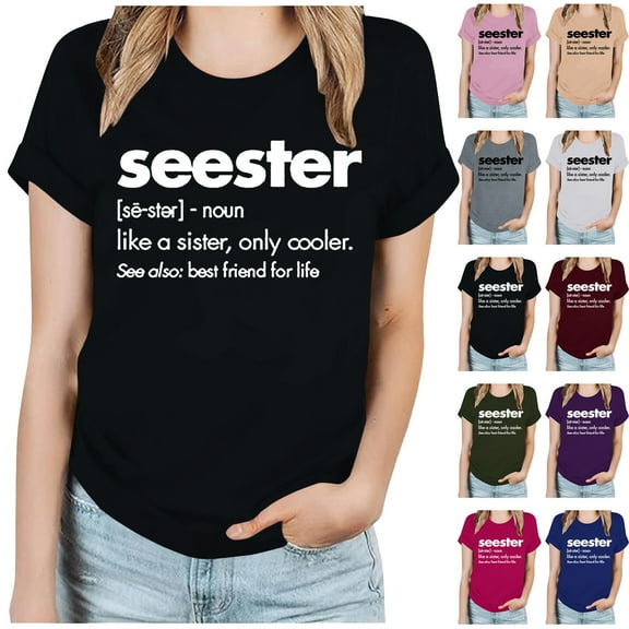 Fesfesfes Tshirts Shirts for Women's Fashion Crewneck Printed Short Sleeve T-shirt Casual Loose Shirt Tops Tee Shirts Womens M(US:6)