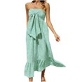 thumbnail image 1 of Fesfesfes Tube Top Boho Dress for Women Floral Print Beach Dress Off the Shoulder Sleeveless Long Dress Lace Up Pleated Vacation Dress for Juniors Girls, 1 of 9