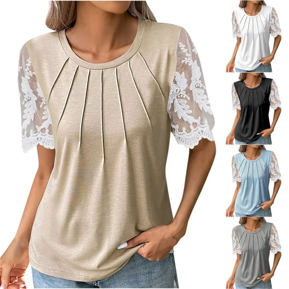 Fesfesfes Turtle Neck Body Suit Women's Fashion Solid T-shirt Lace Short Sleeves Blouse Round Neck Casual Tops Undershirts Short Sleeve Women 12(XXL)