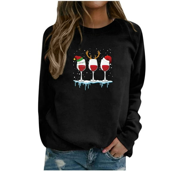 Fesfesfes Ugly Christmas Sweater Women's Xmas Casual Long Sleeve Sweatshirt Printed Ladies Sweatshirts Tops