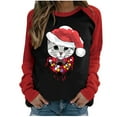 thumbnail image 1 of Fesfesfes Ugly Xmas Sweater Women Round-Neck Color Block Chriasmas Cat Graphic Printing Long Sleeve Tops Blouse On Sale, 1 of 4