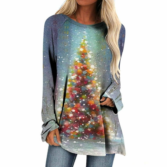 Fesfesfes Ugly Xmas Sweater Women's Christmas Print Loose Top Crew Neck Long Sleeves