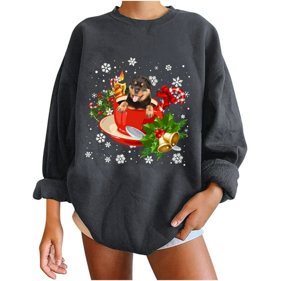 Fesfesfes Ugly Xmas Sweater Women's Tops Winter Christmas Dog Classic Printing Pullover Loose Sweatshirt Under $10