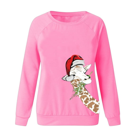 Fesfesfes Ugly Xmas Sweater Womens Casual Long Sleeve Tops Christmas Print Pullover Sweatshirt Blouse Top On Sale