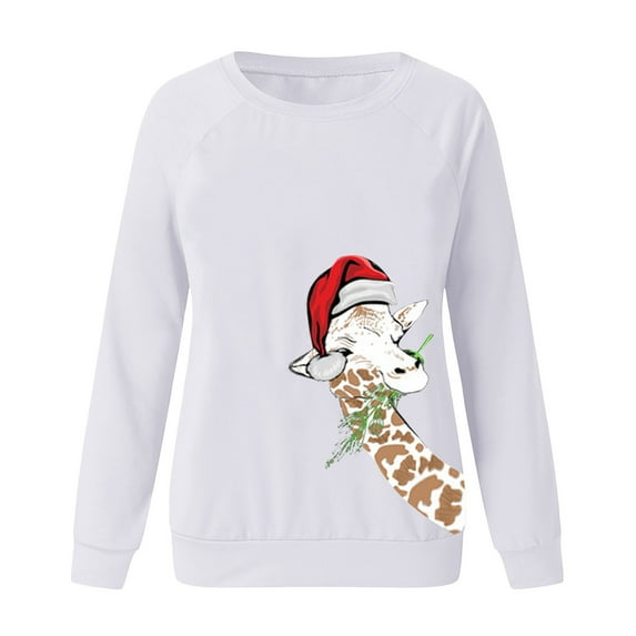 Fesfesfes Ugly Xmas Sweater Womens Casual Long Sleeve Tops Christmas Print Pullover Sweatshirt Blouse Top Under $10