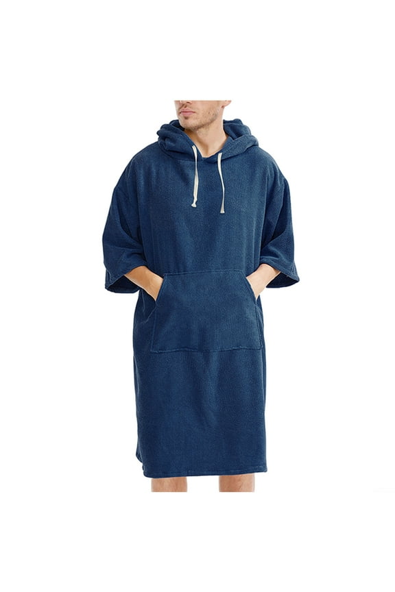 Unisex Hooded Bathrobe Super Absorbent Quick Drying Beach Cover Up for Swimming Pool Surf and Travel Soft Bathing Wrap with Pockets for Men Women(Navy,Free Size)