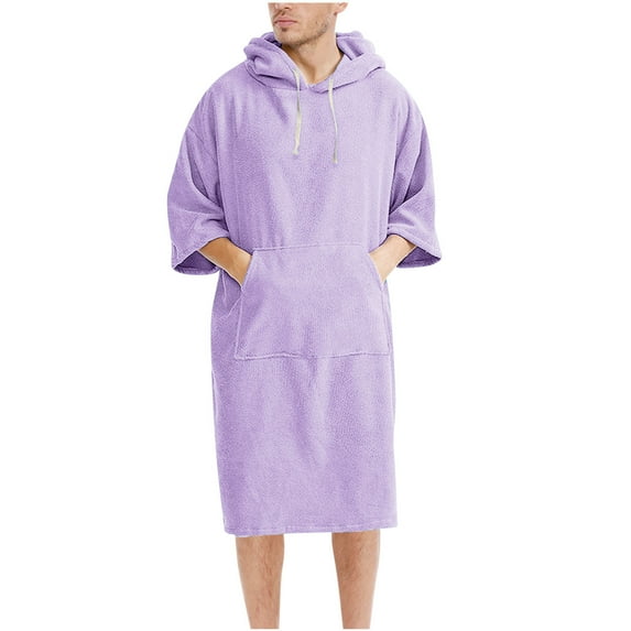 Fesfesfes Unisex Hooded Bathrobe Super Absorbent Quick Drying Beach Cover Up for Swimming Pool Surf and Travel Soft Bathing Wrap with Pockets for Men Women(Purple,Free Size)