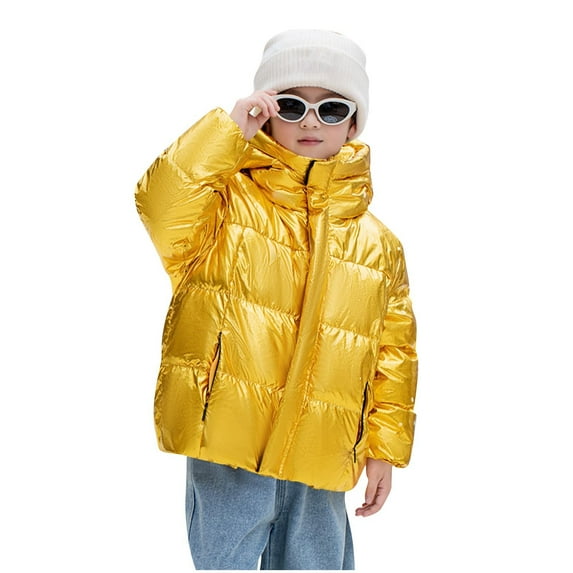 Fesfesfes Unisex Kids Medium Long Down Jacket Hooded Coat Thick Insulated Outerwear for Cold Weather Casual Childrens Padded Parka Winter Warm Outwear(Yellow#2,11-12 Years)