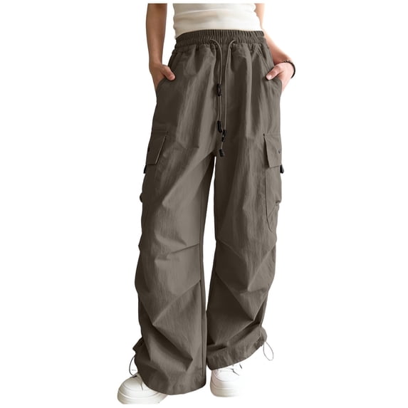 Fesfesfes Unisex Kids Spring Summer Casual Cargo Pants, Boys and Girls 3-14 Youth Loose Long Pants with Double Pockets,Quick Dry Lightweight Nylon Fabric,Elastic Waist Pants for Daily Play