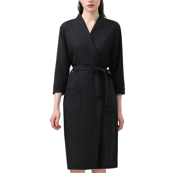 Fesfesfes Unisex Winter Fleece Robe for Women and Men Cozy Warm Soft Bathrobe Nightgown with Pockets and Belt All Season Long Breathable Homewear Home Relaxation(Black,XL)