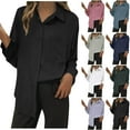 thumbnail image 1 of Fesfesfes V Neck Shirts Women Women Solid Color Lapel Casual Long-Sleeved Pocket Shirt Womens Summer Tops 2XL(US:12), 1 of 5
