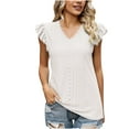 thumbnail image 1 of Fesfesfes V Neck T Shirts for Women Fashion Womens Casual Solid Color V Neck Ruffled Short Sleeve Tops Loose Blouses Workout Short Sleeve Tops for Women 8(L), 1 of 6