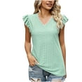 thumbnail image 1 of Fesfesfes V Neck T Shirts for Women Fashion Womens Casual Solid Color V Neck Ruffled Short Sleeve Tops Loose Blouses Workout Short Sleeve Tops for Women 8(L), 1 of 6