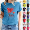 thumbnail image 1 of Fesfesfes V Neck Tshirt Women's Valentine's Day Love Printed Short Sleeved T-shirt Top Short Sleeved Round Neck Top/Shirt Layering Shirts for Women XL(US:10), 1 of 6