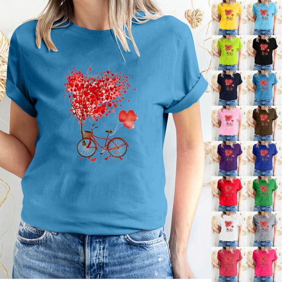 Fesfesfes V Neck Tshirt Women's Valentine's Day Love Printed Short Sleeved T-shirt Top Short Sleeved Round Neck Top/Shirt Layering Shirts for Women XL(US:10)