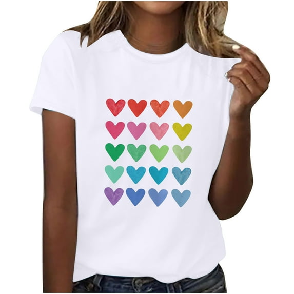 Fesfesfes V neck Tshirt Women T-Shirt Fashion Short Sleeve Round Neck Valentine's Day Printing Casual Blouse T-Shirt Tops Shirt Women's Short Sleeve Tops 6(M)