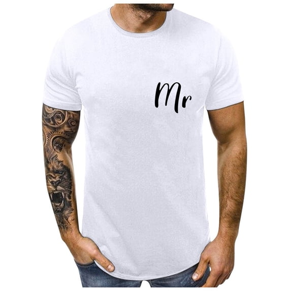 Fesfesfes Valentine's Day Men Couples Short Sleeve Tops Love Pattern Letter Print T Shirts Tops Under $10