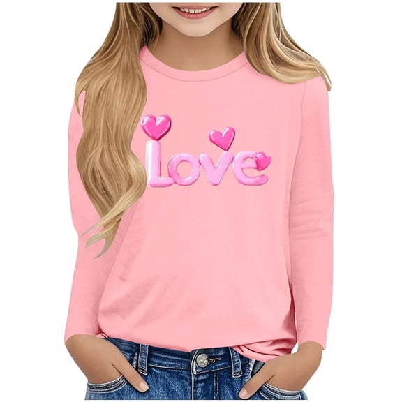 Fesfesfes Valentines Day Long Sleeve Shirt for Kids Girls Cute Printed Crewneck Blouse Casual Dressy Round Neck Tops for Children Valentine Outfit Holiday Party Wear(Wine#4,3-4 Years)