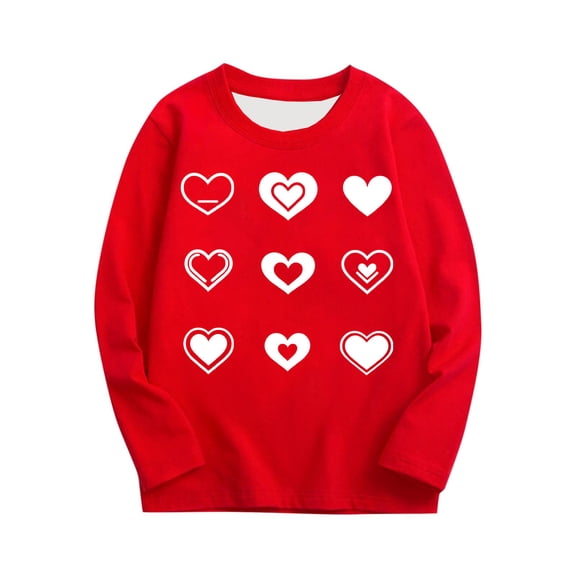 Fesfesfes Valentines Day Print Long Sleeve Crewneck Shirt for Kids Girls Boys Cute Casual Blouse Round Neck Tops Soft Comfy Outfit Holiday Party Wear Toddler to Teen(Red,4-5 Years)