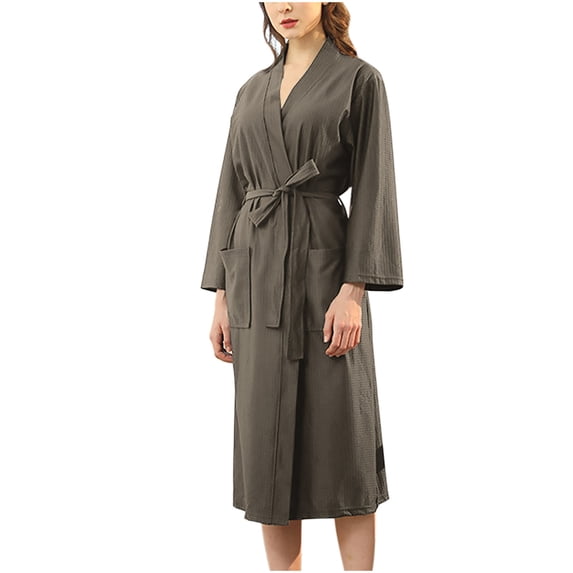 Fesfesfes Velvet Bathrobe for Women Long Sleeve Robe Elegant Lace Belted Soft Comfortable Loungewear Home Wear for Winter Spring Nightgown Pajama with Pocket(Gray#1,M)