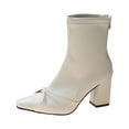 thumbnail image 1 of Fesfesfes Vintage Calf Boots Women's Faux-Leather Fashion Lace Ladies Comfortable Western High-heeled Boots Ankle Boots Women's High-heeled Boots White Cowboy Boots Women 6(37), 1 of 6