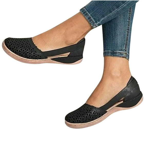Fesfesfes Wedge Sandal Woman Summer Fashion Casual Sandals Casual Flat Solid Color Loophole Shoes 7(38)