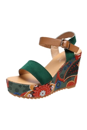 Wedge Sandals Summer Women Open Toe Breathable Sandals Flower Buckle Strap Wedges Shoes 7.5(38)