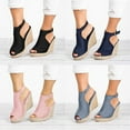 thumbnail image 1 of Fesfesfes Wedge Sandals Women's Fashion Solid Wedges Casual Buckle Strap Roman Shoes Sandals 6.5(38), 1 of 8