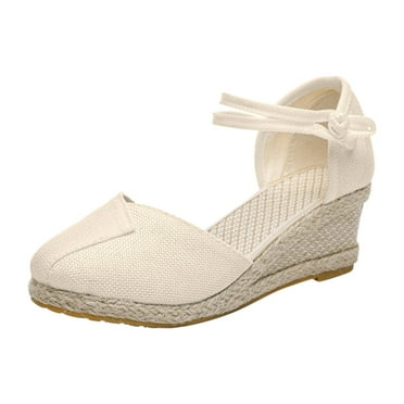 Fesfesfes Wedge Sandals Womens Closed Toe Wedges Shoes Platform Slingback High Heel Canvas Dress Sandals 9(42)