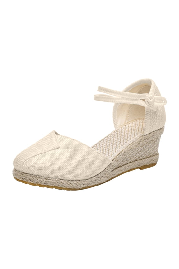 Wedge Sandals Womens Closed Toe Wedges Shoes Platform Slingback High Heel Canvas Dress Sandals 9(42)