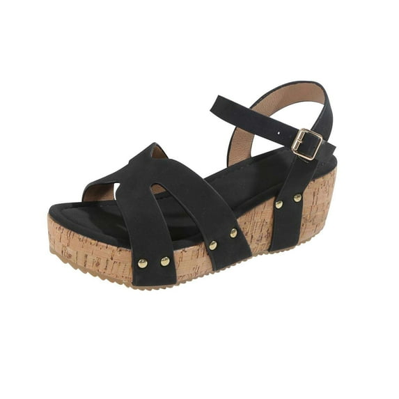 Fesfesfes Wedges For Women Peep-toe Pump Womens Summer Casual Open Toe Wedge Sandals Solid Color Beach Roman Platform Sandals 6.5(38)