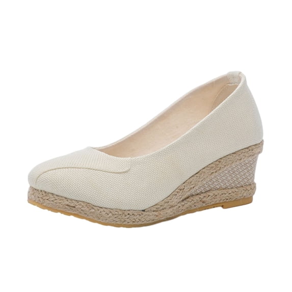 Fesfesfes Wedges Sandals For Womens Closed Toe Wedges Shoes Platform Slingback High Heel Canvas Dress Sandals 6.5(38)
