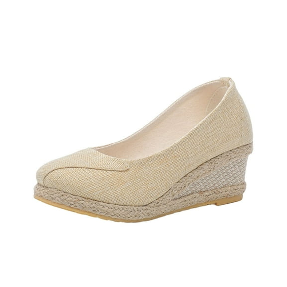 Fesfesfes Wedges Sandals For Womens Closed Toe Wedges Shoes Platform Slingback High Heel Canvas Dress Sandals 6.5(38)