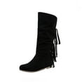 thumbnail image 1 of Fesfesfes Western Boots Women Fringed Round Toe Warm Fall Winter High Long Low Heel Retro Women's US:9.5(43), 1 of 9