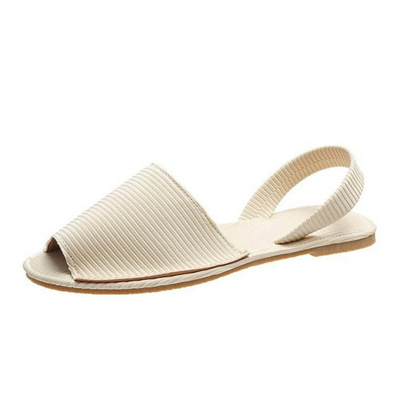 Fesfesfes White Flats Women's Summer New Buckle Peep-Toe Sandals Color Flat Shoes 5(35)
