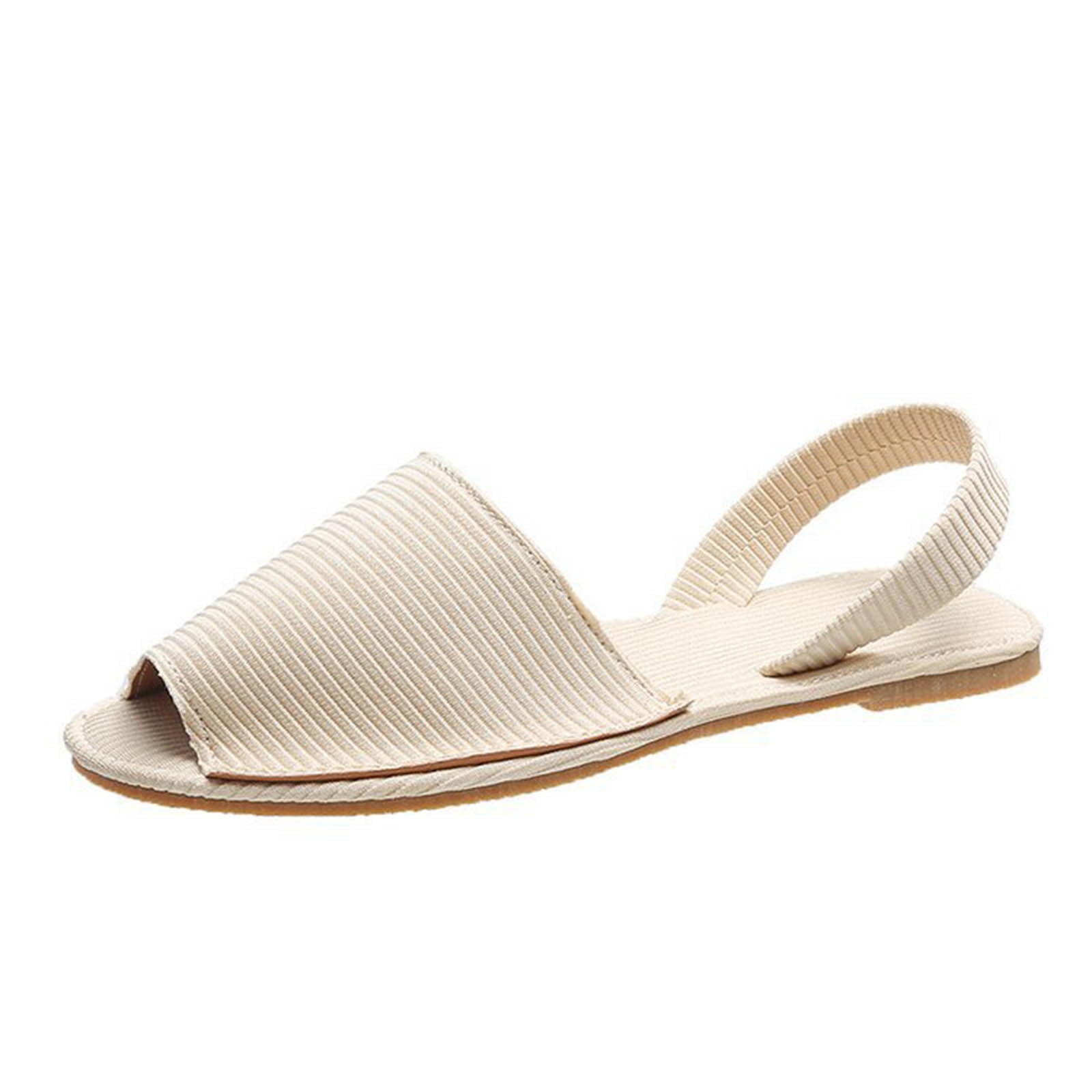 Fesfesfes White Flats Women's Summer New Buckle Peep-Toe Sandals