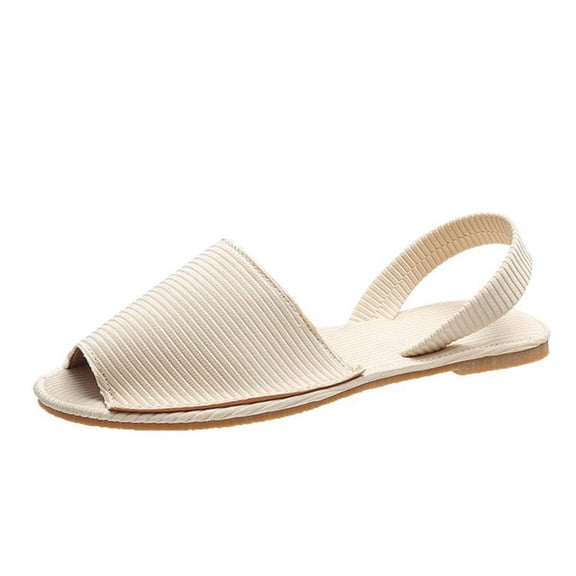 Fesfesfes White Flats Women's Summer New Buckle Peep-Toe Sandals Color Flat Shoes 9.5(43)
