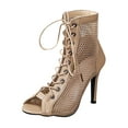 thumbnail image 1 of Fesfesfes White Heel Women's Summer Lace-up Casual Peep Toe Hollow Out Sandals High Heels Shoes Fashion Ankle Boots 6(37), 1 of 5