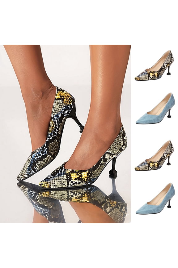 White Heels Women's Shoes Casual Slip-on Sandals High Heel Fashion Pointed Toe Snake Print Stilettos 9(42)