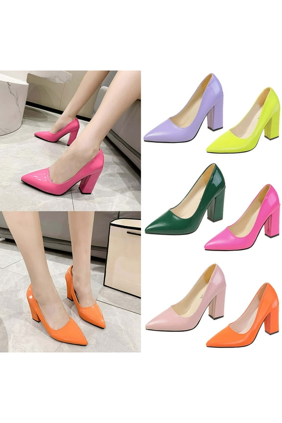 White Shoe Womens Fashion Pointed Toe Chunky Heels High Heels Shoes Multicolour Casual High Heels Shoes 8.5(41)