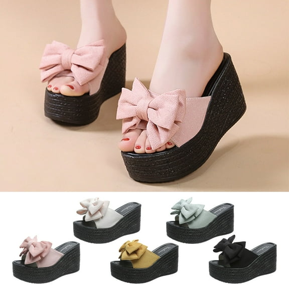 Fesfesfes White Slides Matsu Heel Thick Sole Slope Heel Women's Shoes Breathable Slip-on Beach Sandals 5.5(36)