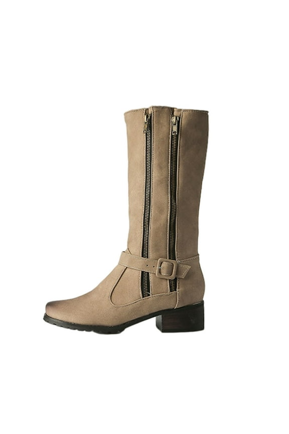 Wide Calf Boots For Women Low-heeled Nubuck Synthetic Handsome US:8.5(41)