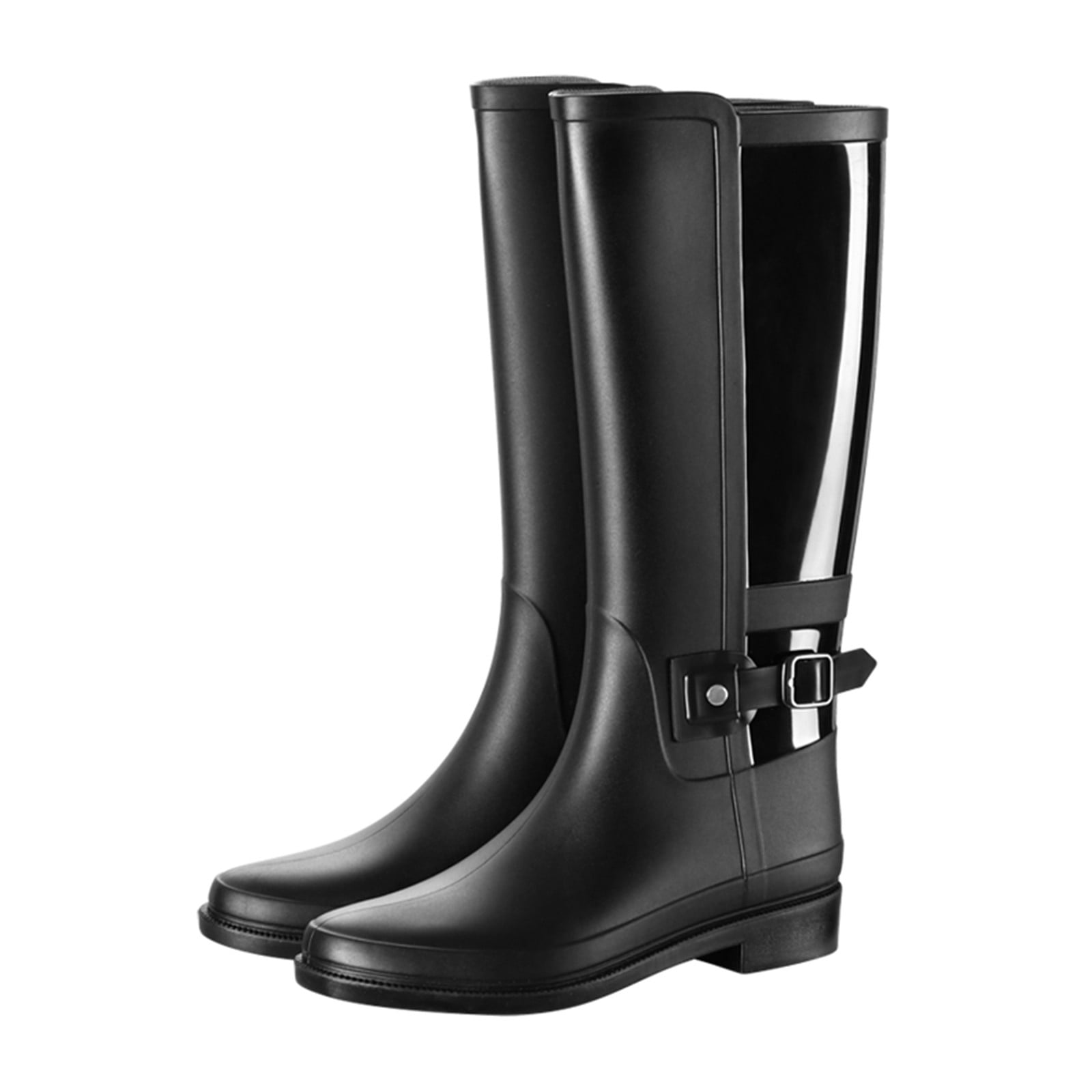 Fesfesfes Wide Calf Boots For Women Rain Shoes Fashion Plastic Low Heel Locomotive Hasp High US:6(37)