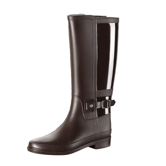 Fesfesfes Wide Calf Boots For Women Rain Shoes Fashion Plastic Low Heel Locomotive Hasp High US:6.5(38)