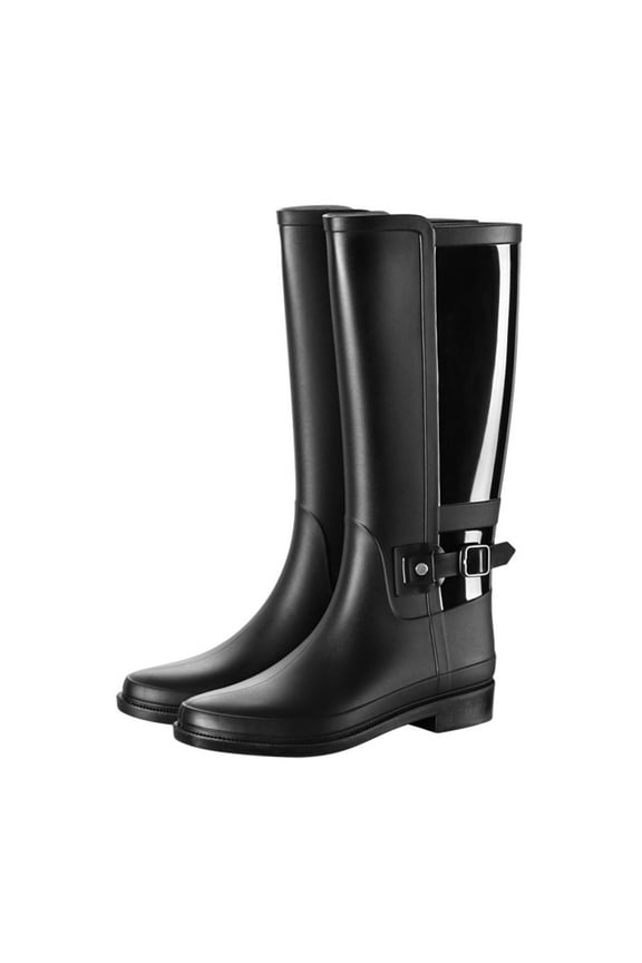 Wide Calf Boots For Women Rain Shoes Fashion Plastic Low Heel Locomotive Hasp High US:7(39)