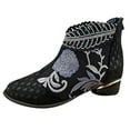 thumbnail image 1 of Fesfesfes Wide Calf Boots For Women Retro Embroidered Rhinestone Thick Heel Shoes Plus Size 7(39), 1 of 6