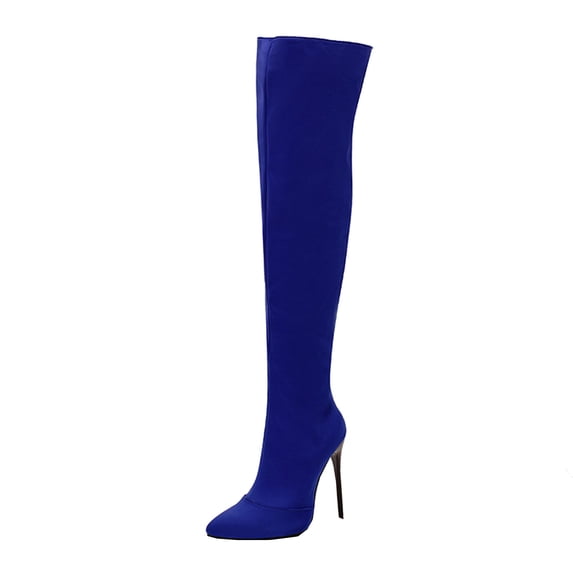 Fesfesfes Wide Calf Boots For Women Fashion Autumn Winter High Heel Pointed Side Zipper Lady High Boots US:8.5(41)