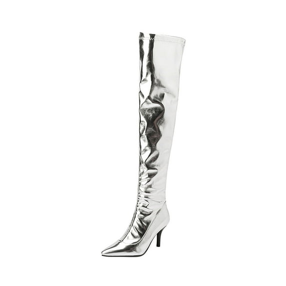 Fesfesfes Wide Calf Boots For Women Shoes Fall Winter Pointed Thin High Heels Side Zippered Long Boots Over Knee Boots US:5.5(36)