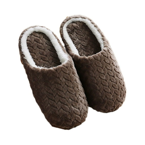Fesfesfes Wide Shoes for Women Soft Soles Mute Home Indoor Slippers Couple Cloth Home Non-slip Slippers Flocking Upper Warm Plush Cotton Slippers 9-9.5(42-43)